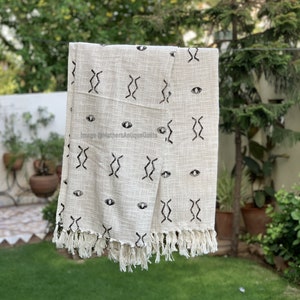 Cotton Throw, Bohemian Mud Cloth Throw, Hand woven Beach Blanket, Cotton Sofa Throw for Living Room, Turkish Bedspread, Sofa Couch Coverlet