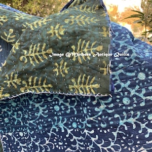 Indigo Kantha Quilt, Reversible Vintage Kantha Quilt, Kantha Bedspread, Indian Ralli throw, Handmade Quilt, Hand Stitched Cotton Throw image 5