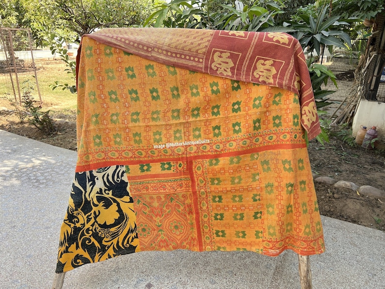 Reversible Kantha Quilt Antique Vintage Kantha Throw Hand stitched Quilt Boho Cotton Quilt Indian Ralli Quilt Handmade Kantha Sofa Bedspread image 1