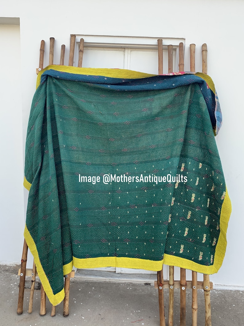 $100+ OFF! Golden Arrows Quilt Kantha  Hand-Stitched Reversible Blanket Throw Decor main image 1