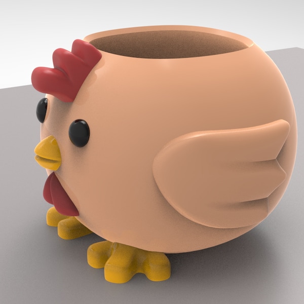 rooster chicken - flower pot planter, pencil holder - 3D model STL file