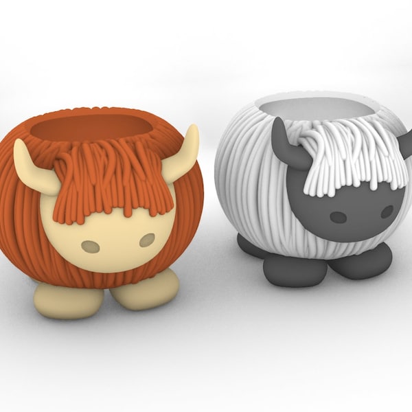 cute baby highland cow - flower pot planter, pencil holder - 3D model STL