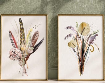 Aquarell-Blumenstrauß-Poster, neutrale botanische Wandkunst, erdiger Wildblumendruck, Boho-Wohndeko, 12 Designs zur Auswahl