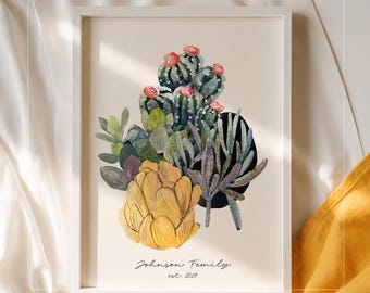 Personalisiertes Kaktus-Poster mit Spruch, Aquarell-Wüstenbotanik-Wandbild, Poster mit individuellem Namen, Einzugsgeschenk, gestreiftes Poster