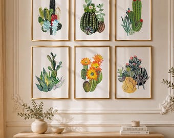 6er-Set oder einzelnes Aquarell-Kaktus-Wandposter, Boho-Botanik-Galeriewand, Südwest-Poster, minimalistische neutrale Wohndekoration