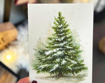 Weihnachten Kiefer Schnee Druck - Winter Aquarell Wandkunst, signierter Natur Giclée Druck 130x180, gerahmt oder ungerahmt Weihnachten Geschenk 2025