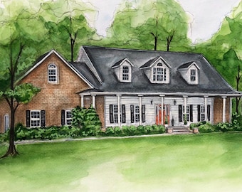 Echtes Aquarell-Original, kein Druck, Geschenk für Immobilienmakler zum Vertragsabschluss, individuelles Hausporträt nach Foto, personalisierte Bildunterschrift, Versand in die USA