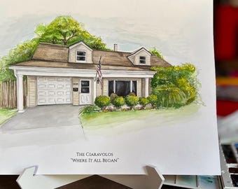 Authentisches Hausporträt, 100 % handgemalt, individuelles Hausporträt nach Foto, Geschenk zum ersten Hochzeitstag, Auftragsarbeit, Versand in die USA
