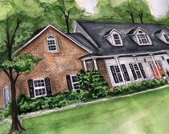 Hausgemälde in Aquarell-Auftragsarbeit, Muttertagsgeschenk, individuelles Hausporträt nach Foto, Geschenk für Mama, Versand in die USA