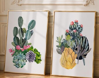 Aquarell-Kaktus-Druck, Boho-Wüsten-Wandbild mit botanischen Motiven, Südwest-Poster, individuelle Preisangabe möglich, Geschenkidee für Wanddeko mit Kaktusmotiv