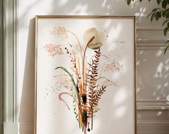 Boho-Wildblumenstrauß-Poster, Aquarell-Blumenkunst für die Wand, neutraler botanischer Druck, Cottagecore-Dekor, 12 Designs zur Auswahl