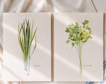 Botanische Kräuterposter, Küchenposter-Set, Aquarell-Wandkunst, Esszimmer-Set, Kunstdruck