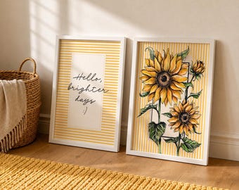 Sonnenblumen-Zitat-Kunstdruck, personalisierte Aquarell-Blumenkunst, individuelle Bildunterschrift, 3er-Set oder 1 Stück