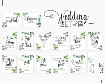 Eucalyptus Wedding Signs printable/bundel set van 8x10 teken groene bladeren voor bruiloft receptie digitaal bewerkbare pakket Wedding Signs