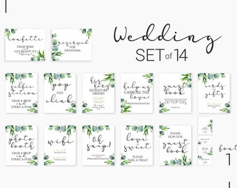 Eucalyptus Wedding Signs printable/bundel set van 8x10 teken groene bladeren voor bruiloft receptie digitaal bewerkbare pakket Wedding Signs
