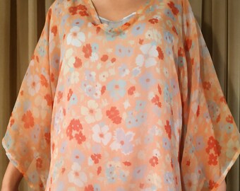 Blusa / estampado floral / transparente / seda / pieza única / hecho a mano