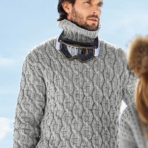 Turtleneck sweater men's with a beautiful pattern Aran | Etsy