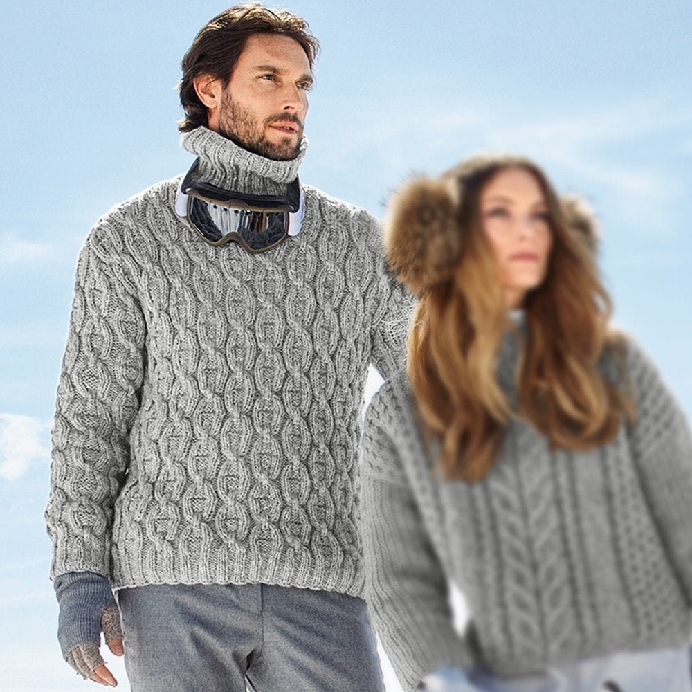 Turtleneck sweater men's with a beautiful pattern Aran Etsy