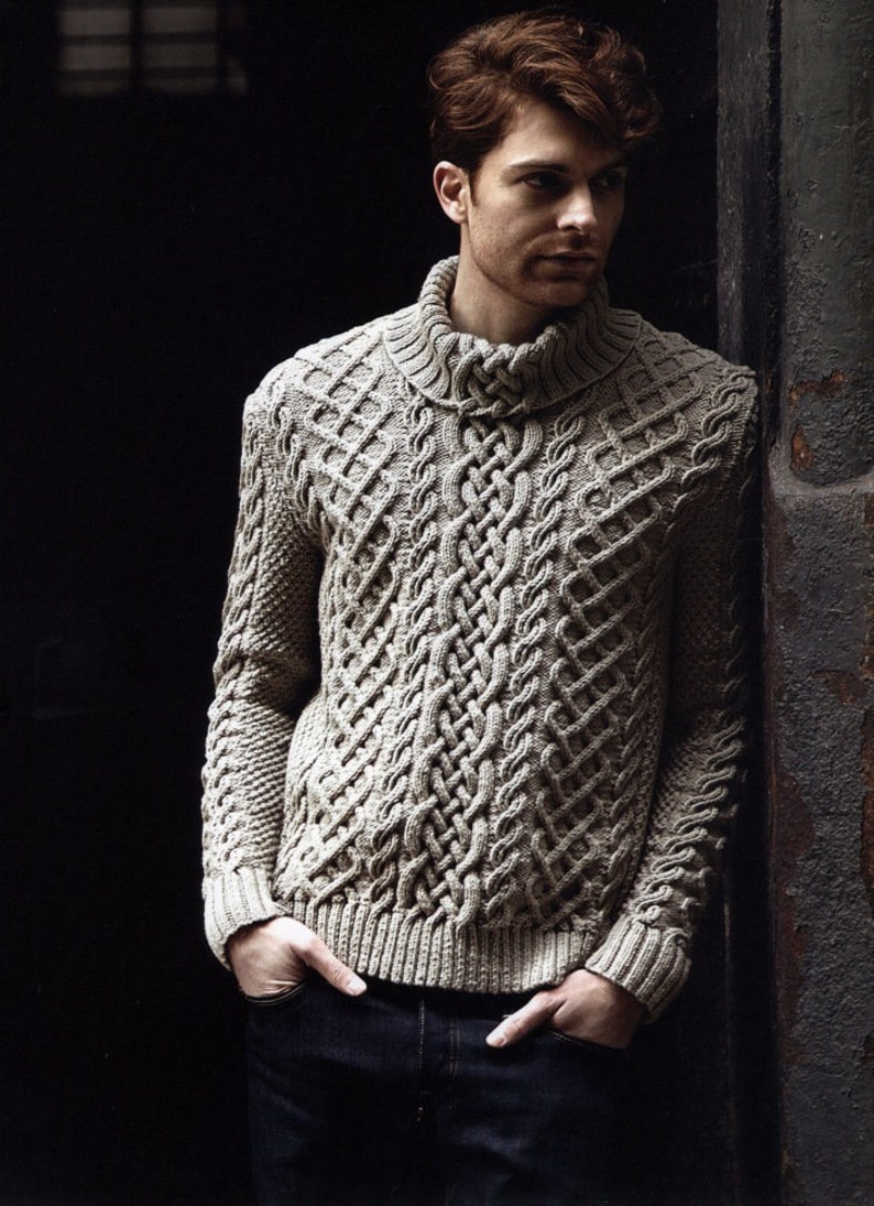 Maglione a collo alto da uomo. Maglione Cable Aran