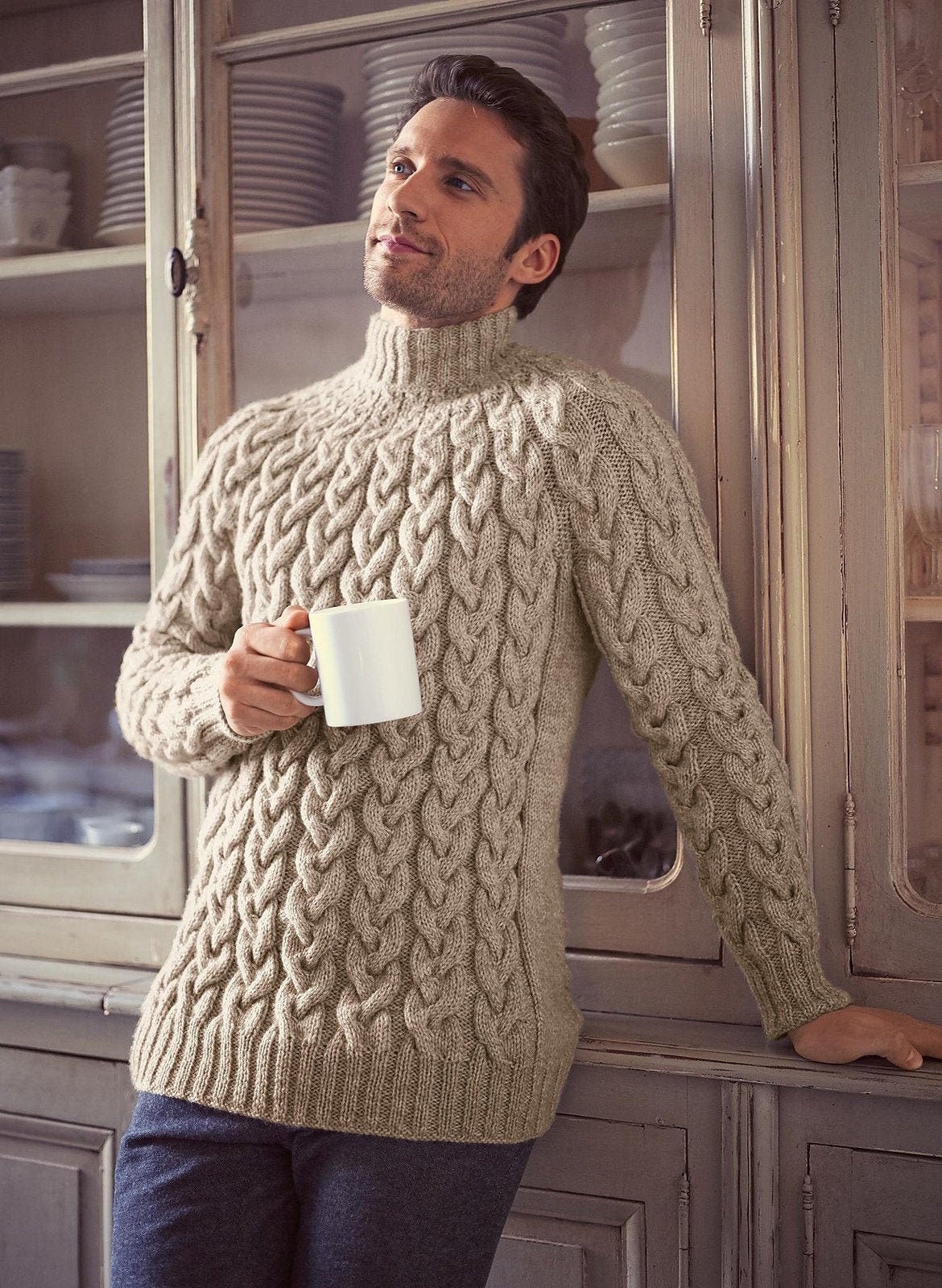 Fisherman Turtleneck Cable Aran Sweater Pullover in the style Etsy