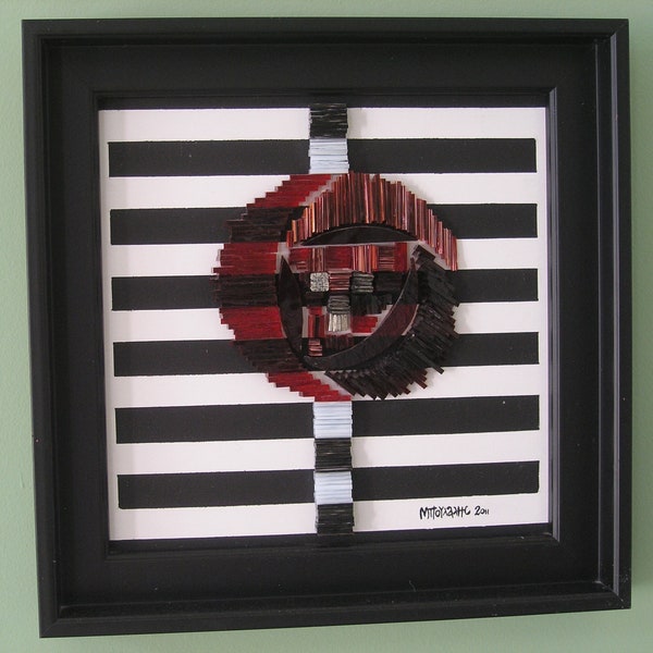 Mackintosh rose, Art Nouveau, stained glass, red, black, stripes, frame, sculpture,