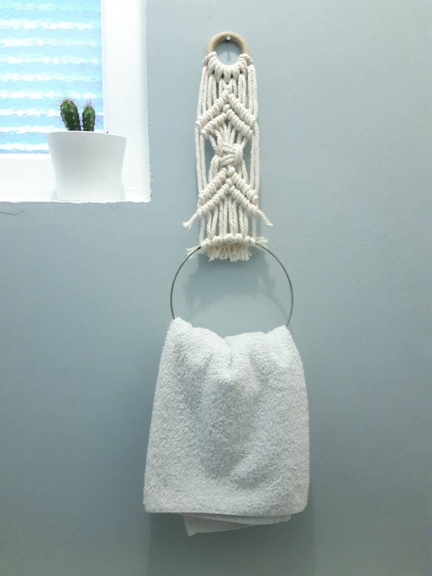 Macrame decor/ Macrame holder/ Boho bathroom/ Towel Etsy