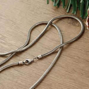 Oxidized Silver Round Snake Chain 925 Sterling Silver Pendant Necklace 2mm 3mm
