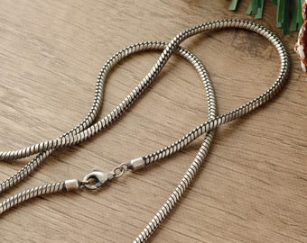 Oxidized Silver Round Snake Chain 925 Sterling Silver Pendant Necklace 2mm 3mm