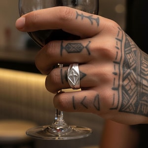Engraved Christian Cross Signet Ring, Solid 925 Sterling Silver Wedding Band Couple Jewelry