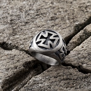 Personalized Cross Signet Ring 925 Sterling Silver, Heavy Wedding Band Christian Statement Jewelry Gift
