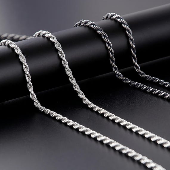 Mens Silver Chain Rope 925 Sterling Silver Necklace Unisex Width
