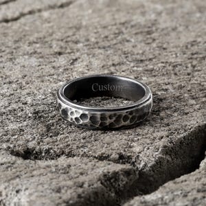 Personalized Sterling Silver Hammered Ring, Wedding Couple Band Engraved
