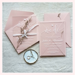 Unique Acrylic invitation, Acrylic wedding invitation with blush envelope