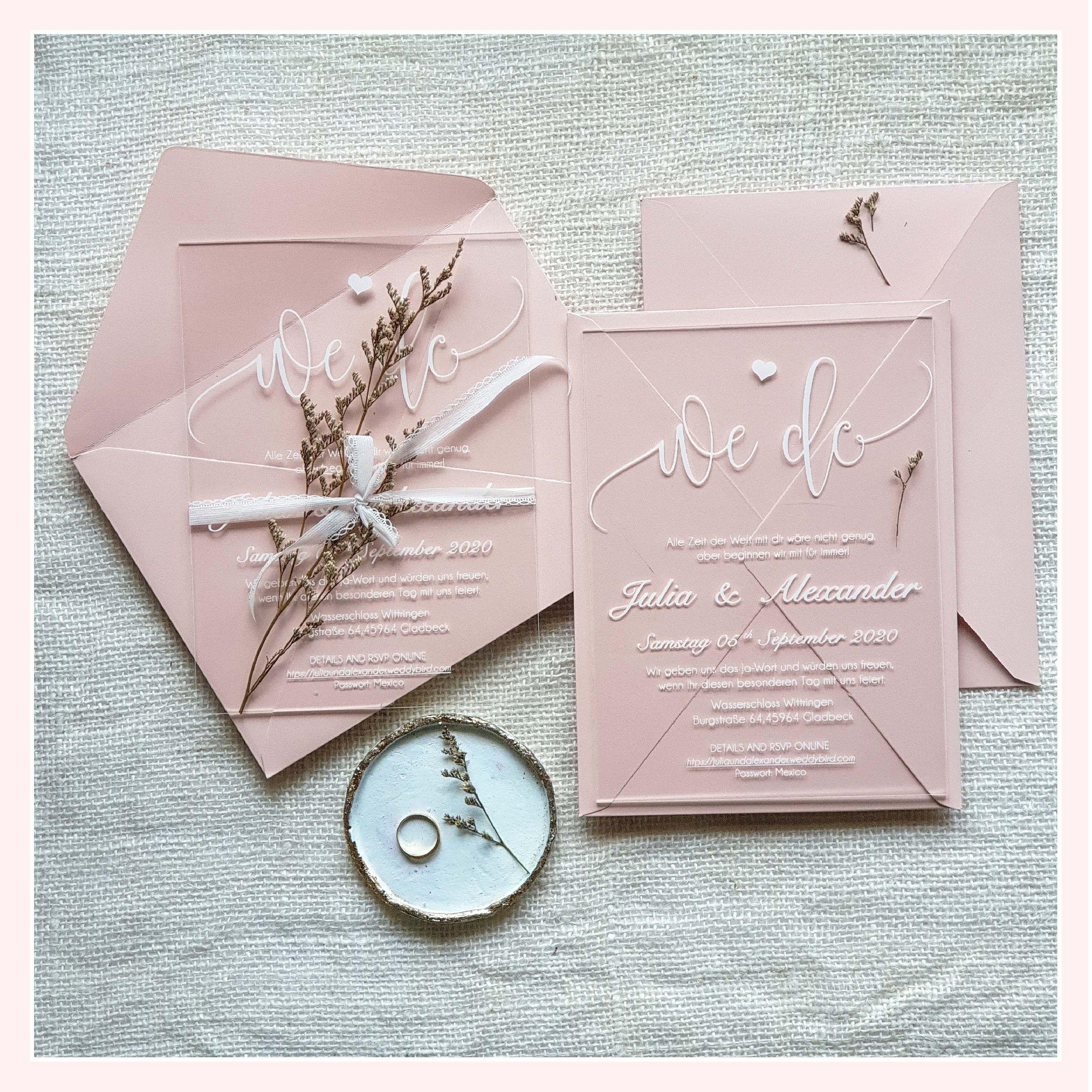 Unique Acrylic Invitation, Acrylic Wedding Invitation With Blush Envelope 