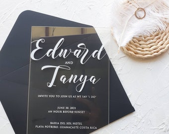 Modern calligraphic acrylic invitation with and envelope
