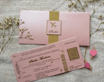 Bordkarte Hochzeitseinladung Destination Wedding Invite Goldfolie Namen Luftfahrt Flugzeug Reise Thema Reisepass Flugzeug Ticket