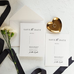 Carta prensada en blanco y negro guardar las fechas invitación