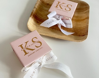 Custom Wedding Favor Box: Personalized Ribbon, Foil Print