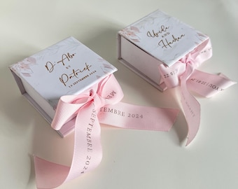 Custom Wedding Favor Box: Personalized Ribbon, Foil Print