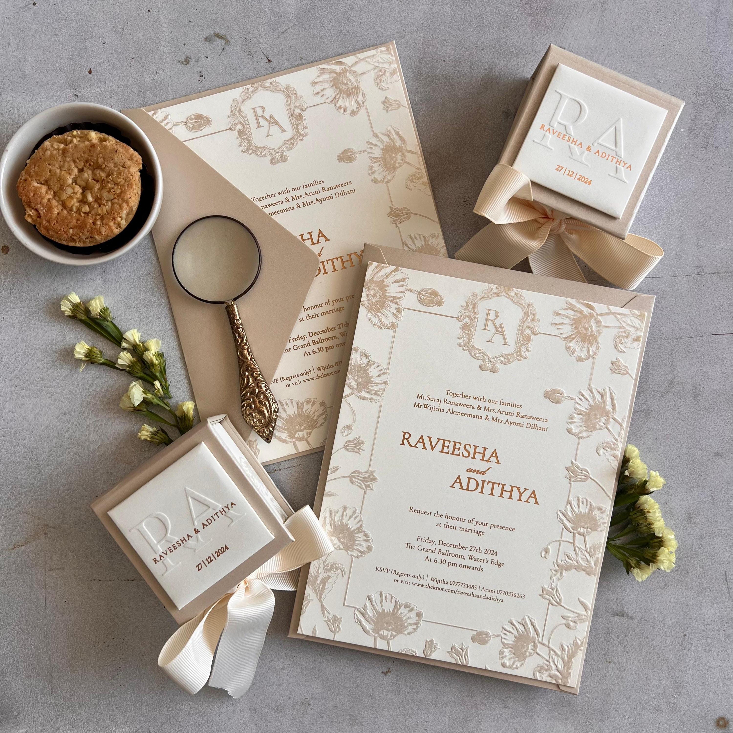 Minimal Elegant Wedding Invitations—embossed Floral Invitation-tone Gold  Print and Gold Foil-printed Couple Names - Etsy, image size:3000x3000