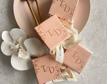 Custom Wedding Favor Boxes: Personalized Ribbon, Foil Print