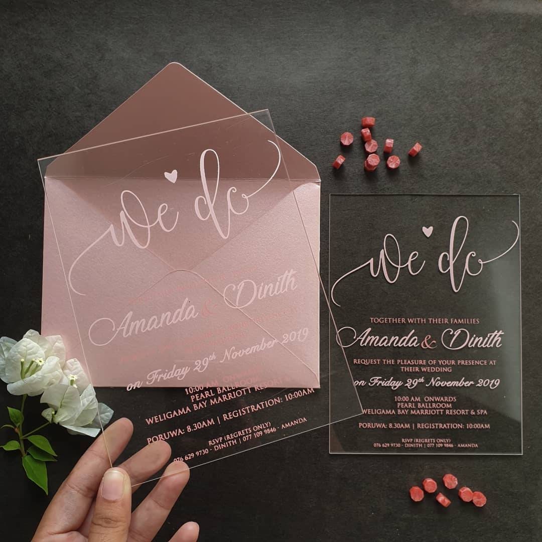 Unique Acrylic Invitation, Acrylic Wedding Invitation With Blush Envelope 