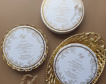 Gold foiled wedding menus