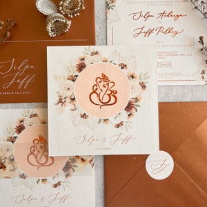 Hochzeitseinladung mit Ganesha Namen und Ganesha Logo auf Golddruck Sai Baba / Ganesha / traditionelle indische Einladungen,