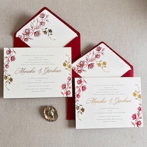 Indische Hochzeitseinladung moderne Luxus Hochzeitseinladungen rote und goldene Einladungen weinrote Einladung weinrote Hochzeitseinladung