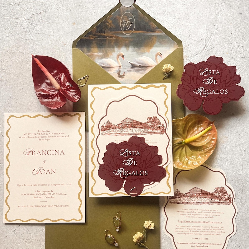 Burgundy and Chartreuse Wedding Invitation - Etsy