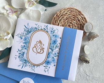 Ganesha Wedding Invitation: Blue Floral Indian Wedding