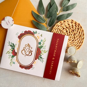 Ganesha Einladung / Hinduistische Hochzeitseinladung / indische Hochzeit / srilankische Hochzeit / tamilische Einladung / weinrot und gold rot
