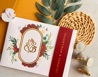 Ganesha Invitation/ Hindu Wedding invitation / Indian wedding /Sri Lankan wedding / Tamil invitation/ Maroon and gold red