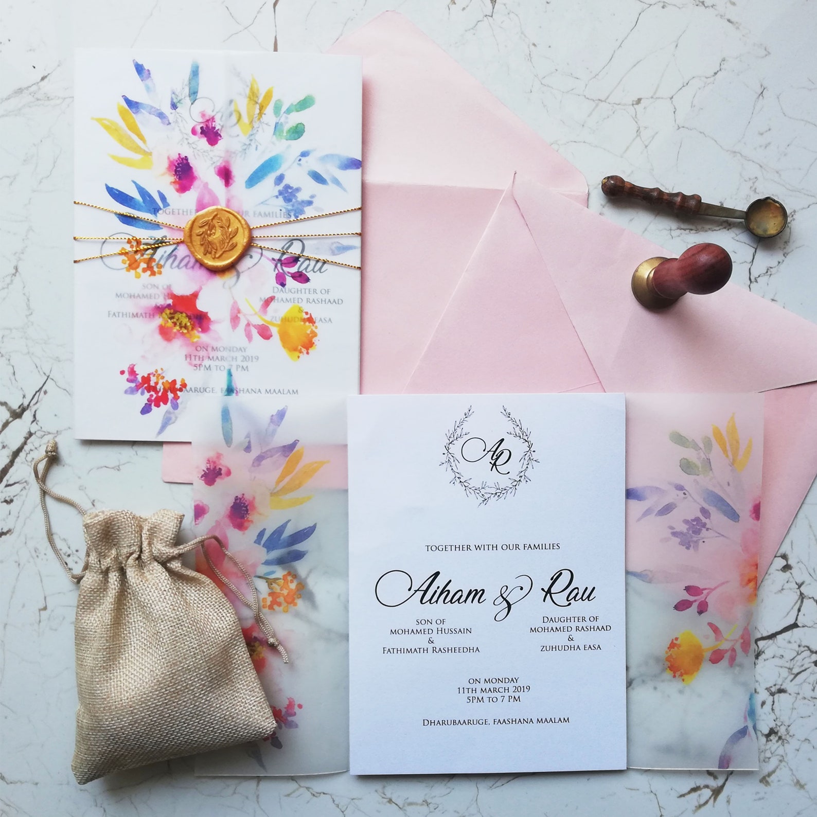 Vellum Sleeves Floral Invitation Logo Design for Summer Etsy